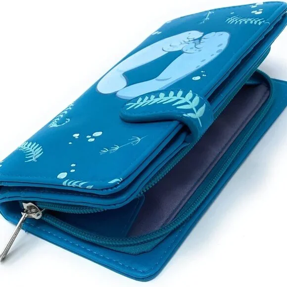 Large Vegan Faux Leather Wallet for Women & Teens 7in Teal Travel Organizer - Picture 3 of 7